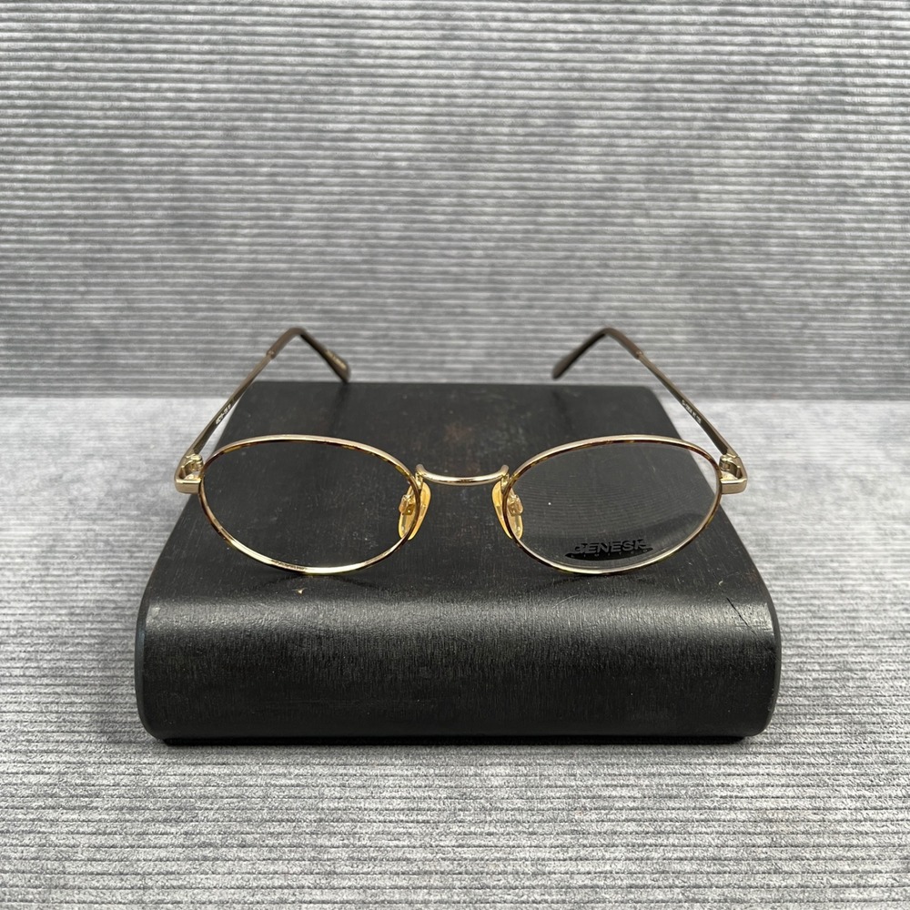 Genesis Limited G-3904 Gold Tortoise Oval y2k Eyeglasses Frames 48-19-135 vtg